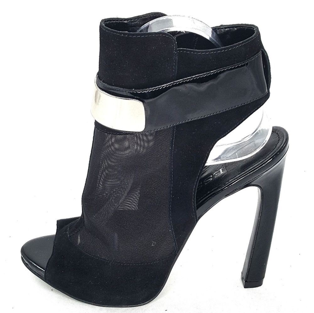 Guess Sheer Panel Silver Plate Ankle Booties 7.5